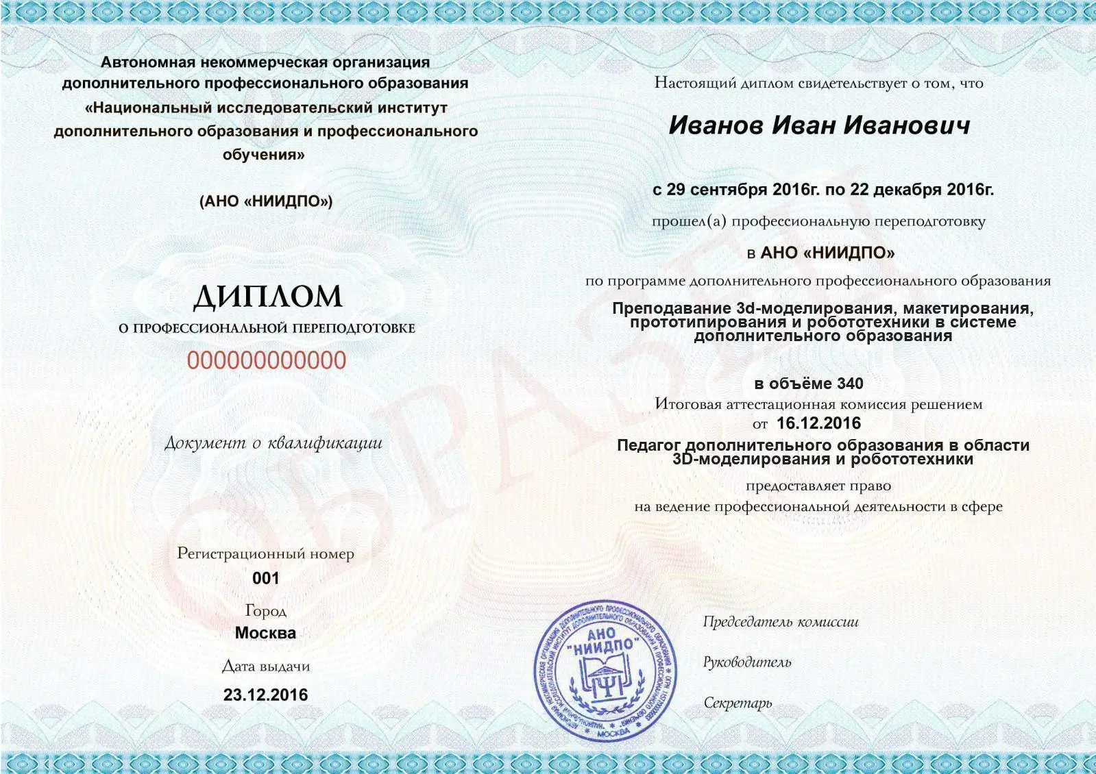 Диплом о дополнительном профессиональном образовании